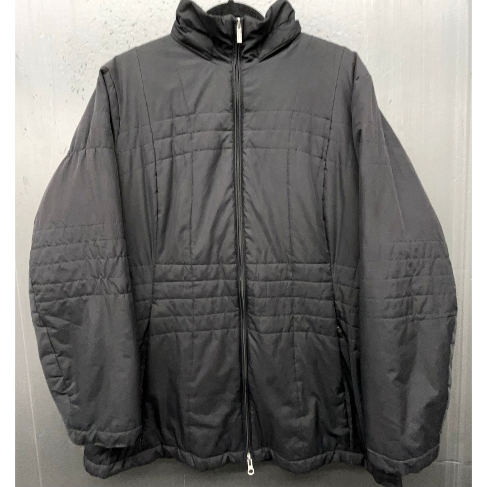 Lands End Jacket Women XL 18‎ Black Quilted Fleece Line Zip Pockets Outdoor Coat